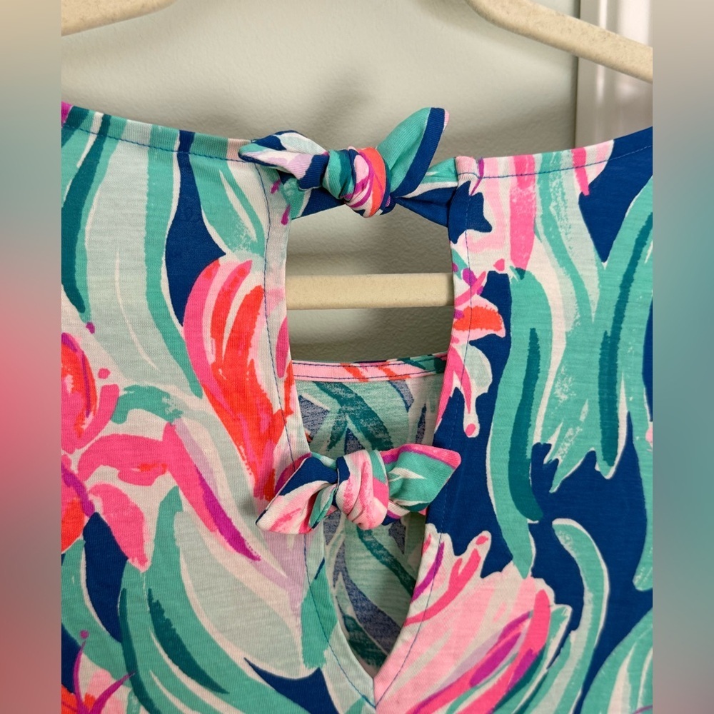 Lilly Pulitzer Mellorie Floral Pima Cotton Shift Dress Short Sleeve Medium - Picture 9 of 10